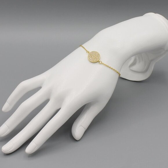 Jewelry bracelet round circle sparkly sparkle adjustable yellow gold tone new - Picture 3 of 5